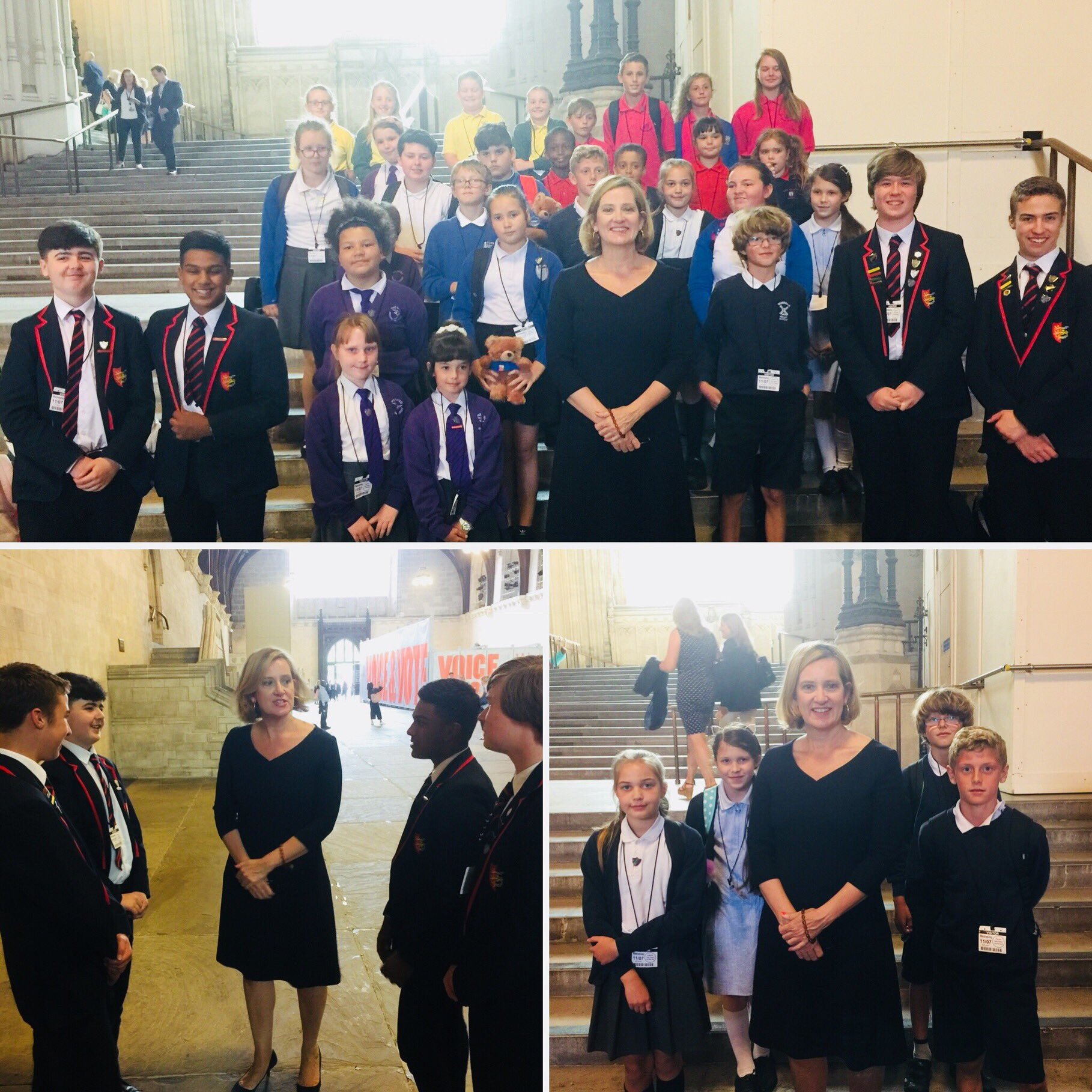 Amber with schoolchildren visiting Parliament